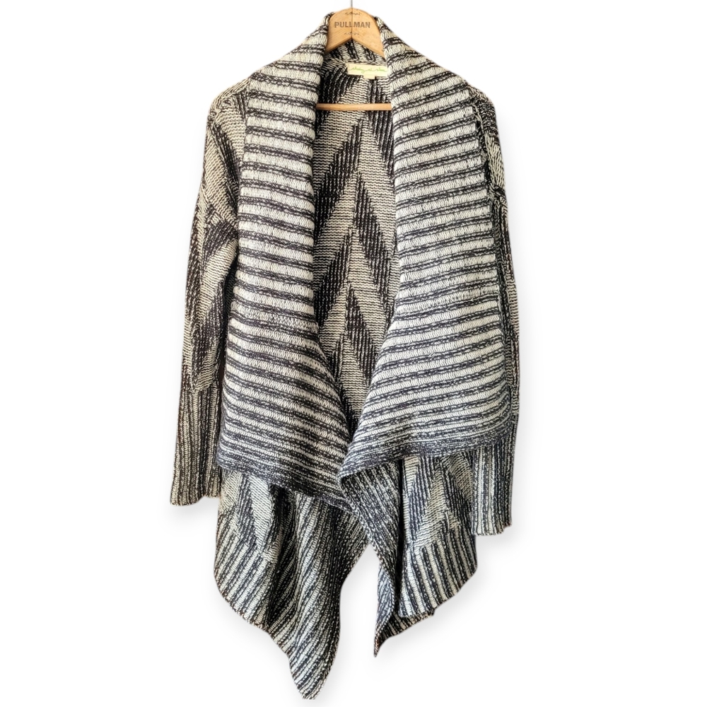 Boho Chevron Waterfall Duster Black Ivory Small Oversized Asymmetrical